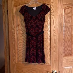 Black and red fit and flare dress